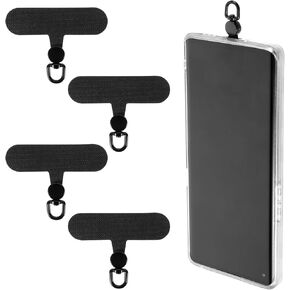 4 Pcs Phone Tether Tabs 360°Rotatable Cell Phone Lanyard Patches Metal Phone Strap Phone Patch Sticky-Free Universal Phone Lanyard Pad for Cell Phone Straps (Black)
