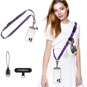 MoKo Universal Phone Lanyard, Nylon Adjustable Cell Phone Crossbody Strap Detachable Women & Men Cellphone Lanyards Around The Neck with Patches for iPhone, Most Smartphones, Purple