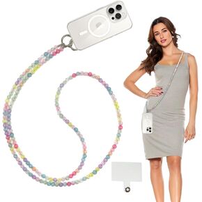 Crossbody Colored Ice Crack Phone Lanyard Chain(Diameter 8mm),Candy Color,Colorful Transparent Bead Phone Lanyard,Includes one Tether Tabs,Multicolor,for Most Phones, Bags, and Purses