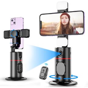 KOSCHEAL Auto Face Tracking Tripod, 360° Rotation with Stand,No App,Body Phone Tracking Tripod with Two Selfie Light,Gesture Control Smart Shooting Camera Mount for Live Vlog Streaming Video Tiktok