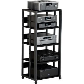 5-Tier AV Media Stand with Wheels, Media Console Cabinet With Adjustable Shelves, Metal Audio Rack, Mobile Game Console Stand, Stereo Audio Cabinet For Record Player, Dvd, TV Box
