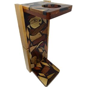 Handmade Foldable Portable Wooden Stand Coffee Maker - CHORREADOR DE CAFE - Made with Resin and Central America Wood by a Craftsman in Costa Rica. Sloth and Hummingbird Design. Includes Cloth Filter.