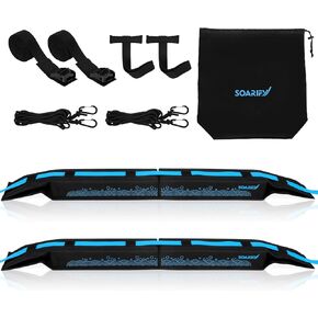 رف سقف ناعم Universal Car Soft ， منصات السقف حاملة أمتعة لأجهزة Kayak و Surfboard Sup و Canoe تشمل حقيبة تخزين وحزام حلقة سريعان وربطين لأسفل و 2 ربطات شديدة التعادل لأسفل لأسفل