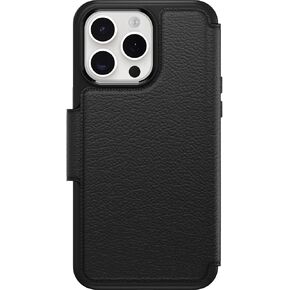 OtterBox iPhone 15 Pro MAX (Only) Strada Folio Series Case - SHADOW (Black), card holder, snaps to MagSafe, genuine leather, pocket-friendly, folio case (ships in polybag)