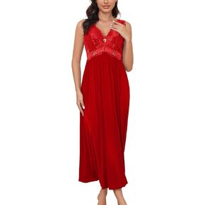 Mist Azur Womens Nightgown Long Sexy Silky V neck Chemise Lace Sleeveless Sleepwear for women Elegant