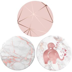 Multi-Functional Grip Mobile Phone Stands and Finger Holder (3 Pack) - Pink Geometric Pattern Rose Gold Marble Heart Elephant