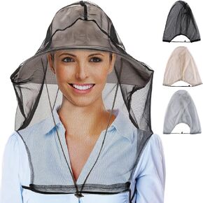3 Pcs Mesh Mosquito Head Net, Fully Covered Face Netting for Hats Head Mesh Protecting Net for Outdoor Hiking Camping Garden (Black/Gray/Begie-Large Set)