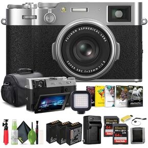 FUJIFILM X100VI Digital Camera (Black) (16821913) + 2 x 64GB Card + Card Reader + 2 x NP-W126 Battery + Charger + LED Light + Corel Photo Software + Case + Flex Tripod + Memory Card Wallet + More