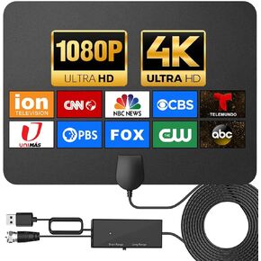 TV Antenna, TV Antenna Indoor, HD TV Antenna for Smart TV and Old TV,TV Antenna for Local Channels,Support 4K 1080p with Signal Booster Antenna TV Digital HD Indoor, 18FT Coax HDTV Cable