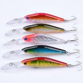 5 Pack Jerkbait Crankbait Minnow Lures Kit, Hard Fishing Bait Swimbait for Bass Trout Catfish Walleye 055