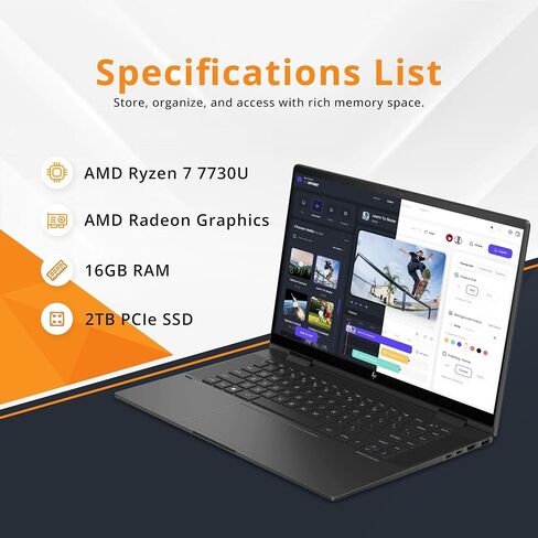HP Envy x360 2-in-1 15.6" FHD Touchscreen Laptop, AMD Ryzen 7 7730U, 16GB LPDDR4x, 512GB PCIe SSD, AMD Radeon Graphics, Backlit Keyboard, Wi-Fi 6E, Windows 11 Home, Black (Renewed) in Saudi Arabia