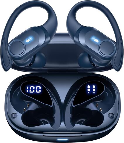 Wireless Earbuds Bluetooth Headphones Ear Buds 70H Playback Digital Display Wireless Charging Case Deep Bass Wireless Earphones Over Ear Sport Waterproof Bluetooth Headset for Workout Running Blue in Saudi Arabia