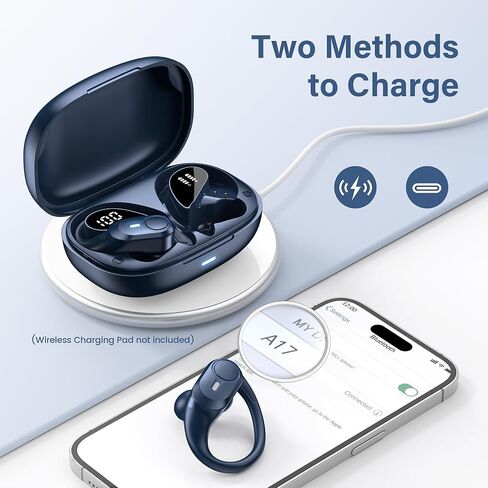 Wireless Earbuds Bluetooth Headphones Ear Buds 70H Playback Digital Display Wireless Charging Case Deep Bass Wireless Earphones Over Ear Sport Waterproof Bluetooth Headset for Workout Running Blue in Saudi Arabia