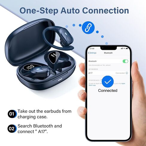 Wireless Earbuds Bluetooth Headphones Ear Buds 70H Playback Digital Display Wireless Charging Case Deep Bass Wireless Earphones Over Ear Sport Waterproof Bluetooth Headset for Workout Running Blue in Saudi Arabia
