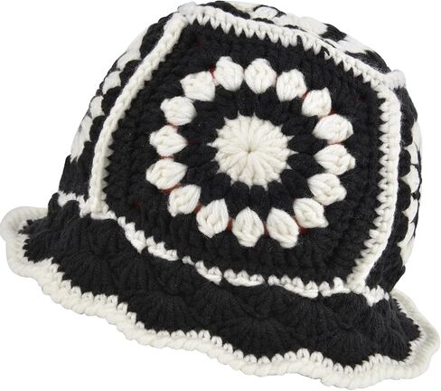 QZUnique Flower/Plaid Crochet Bucket Hat for Women Handmade Cloche Knitted Fisherman Hat Knitting Beanie Hat Sun Cap in Saudi Arabia