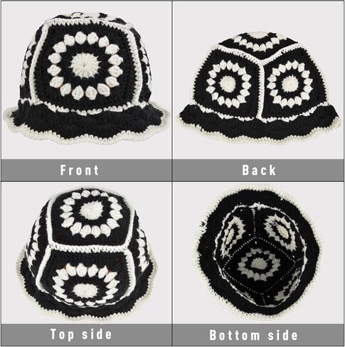QZUnique Flower/Plaid Crochet Bucket Hat for Women Handmade Cloche Knitted Fisherman Hat Knitting Beanie Hat Sun Cap in Saudi Arabia
