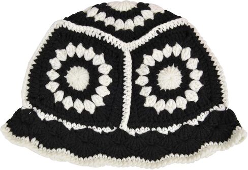 QZUnique Flower/Plaid Crochet Bucket Hat for Women Handmade Cloche Knitted Fisherman Hat Knitting Beanie Hat Sun Cap in Saudi Arabia