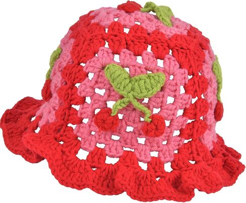 QZUnique Flower/Plaid Crochet Bucket Hat for Women Handmade Cloche Knitted Fisherman Hat Knitting Beanie Hat Sun Cap in Saudi Arabia