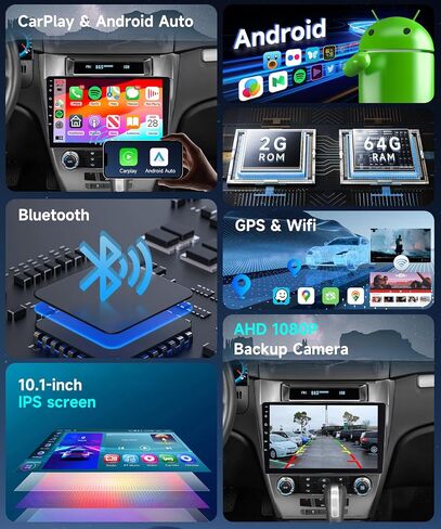 Podofo 2G+64G for 2009-2012 Ford Fusion Mondeo Mustang Android Car Stereo Radio with Wireless Carplay Android Auto 10.1 inch HD IPS Touchscreen Bluetooth WiFi HiFi/16 EQ FM/RDS SWC Backup Camera in Saudi Arabia