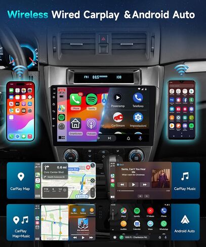 Podofo 2G+64G for 2009-2012 Ford Fusion Mondeo Mustang Android Car Stereo Radio with Wireless Carplay Android Auto 10.1 inch HD IPS Touchscreen Bluetooth WiFi HiFi/16 EQ FM/RDS SWC Backup Camera in Saudi Arabia