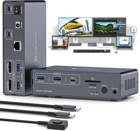 4K@120Hz USB C Station Station Dual Monitor لأجهزة الكمبيوتر المحمولة أو MacBooks Switch (12-in-1) Type C Dock مع 2 DisplayPort ، 1G Ethernet ، 10GBPS USBC + USBA 3.2 ، 5GBPS USB 3.0 DATE و SD/MICROSD SLOTS in Kuwait