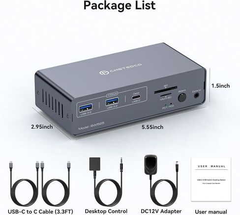 4K@120Hz USB C Station Station Dual Monitor لأجهزة الكمبيوتر المحمولة أو MacBooks Switch (12-in-1) Type C Dock مع 2 DisplayPort ، 1G Ethernet ، 10GBPS USBC + USBA 3.2 ، 5GBPS USB 3.0 DATE و SD/MICROSD SLOTS in Kuwait