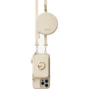 CUSTYPE for iPhone 16 Pro Wallet Case for Magsafe, Detachable Magnetic Card Holder Crossbody Phone Case with Pouch Set for Women, 6.3'' Beige