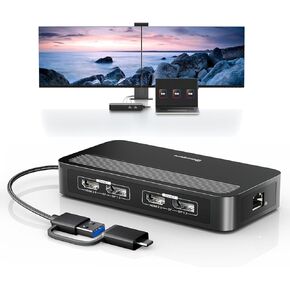 Minisopuru DisplayLink Dual 4K Monitor Adapter with 2 HDMI & 2 DisplayPort, Ethernet, 2 USB A Port, Dual Monitor Adapter for USB 3.0 or USB C, Compatible with MacBook M4/M3/M2/M1/Windows.