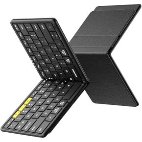 Samsers Full-Size Foldable Bluetooth Keyboard, KF08S Wireless Folding Keyboard with PU Leather Cover, Portable Travel Keyboard for iPhone iPad Smartphone Tablet Laptop, Android Windows Mac OS, Black