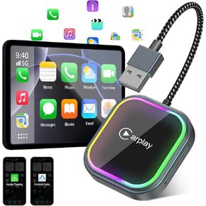 2 في 1 محول CarPlay اللاسلكي لمحول iPhone & Android Auto ، قم بتحويل سلكية إلى محول CarPlay اللاسلكي 2025 الترقية والتشغيل Auto Connect سهلة الاستخدام للسيارات من 2017