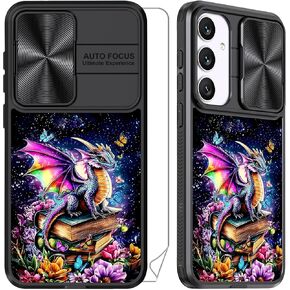 for Samsung Galaxy S24 FE Case with White Tiger with Cub, Metal Slide Camera Cover, Screen Protector, Anti-Peeping Privacy Safeguard, Camera Lens Protector Phone Case for Samsung S24 FE 5G 2024