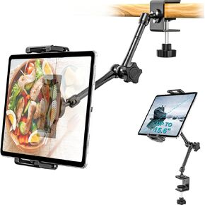 Kitchen Cabinet Tablet Holder, [Up to 15.6"] 360° Metal Arm Tablet Mount for Under Cabinet, Shelf/Desk/Counter Clamp Stand for iPad Pro 13 Air Mini, Galaxy Tab, Fire, iPhone, 6.1-15.6" Device