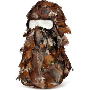 Geyoga Hunting Face Mask Turkey Leafy Camo Face Mask 3D Mesh Camouflage Hunting Mask Lightweight Face Cover Hunting Gear(Brown,Brown Leaf)