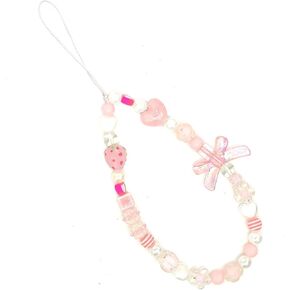 Beaded Phone Strap Cute Pink Phone Charms Aesthetic Kawaii Phone Chain Phone Bracelet Wrist Strap Lanyard Phone String for Women (Multi Pink)