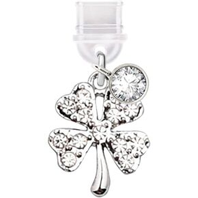 ELISE & FONDA TP305 Type-C Charging Port Anti Dust Plug Little Crystal Clover Cell Phone Charm for Samsung/OnePlus/Xiaomi/oppo Android Phone iPhone 15/16 (White)