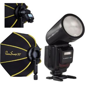 Flashpoint Zoom Li-on X PRO R2 TTL On-Camera Round Flash Speedlight for Canon (Godox V1 Pro) with Glow PS-B20K ParaSnap Octagonal Softbox (20")