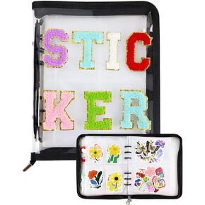 Reusable Sticker Book With Chenille Letters, Sticker Organizer Binder Storage Display Book Collecting Album Sticker Keeper Holder Organizer with Zipper, A5 Sticker Album for Collecting Sticker (Pink)