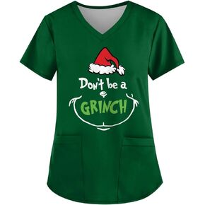 Printed Scrub Tops Women Working Uniform Starry Printed V-Neck Short Sleeve Fun T-Shirts Workwear Tee with Pockets