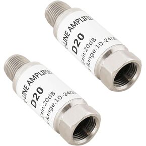 2pcs 20dB Inline Amplifier 10-2400MHz Inline Sat Satellite Amplifier Singal Booster Replacement for AMP SAT DVB-T Amplifier
