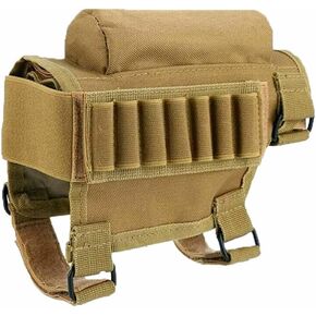 GVN Portable Adjustable Tactical Buttstock Shell Holder Cheek Rest Pouch Holder Pack with Ammo Carrier Case FDE
