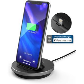 Encased iPhone Charger Stand (MFi Certified) Lightning Desktop Holder Dock with Built-in USB-C Cable for Fast Charging Apple iPhone 14 Pro Max/ 13/12/11/X/Xs/XR/8