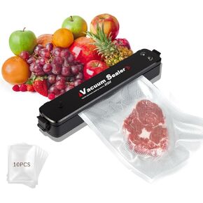 Vacuum Sealer Machine, 60Kpa Food Vacuum Sealer Compact Design With 10 Vacuum Bags