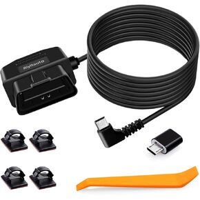 كاميرا Dash Camera OBD Hardwire Kit OBD Cable لكاميرا DASH TYPE C 12-36V إلى 5V/3A مع حماية منخفضة الجهد 24 ساعة وضع مراقبة/ACC من أجل DASHCAM أو RADAR