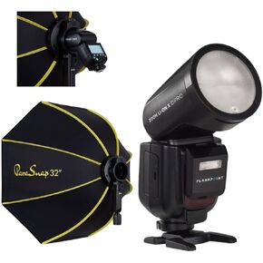 Flashpoint Zoom Li-on X PRO R2 TTL On-Camera Round Flash Speedlight for Fuji (Godox V1 Pro) with Glow PS-B32K ParaSnap Octagonal Softbox (32")