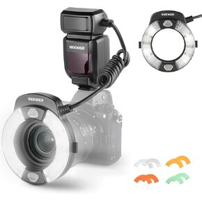 NEEWER RF1-S Marco Ring Flash Light Compatible with Sony Camera, 76Ws GN15 5600K TTL Lighting, 1-1/128 Output Front/Rear Curtain Sync Color Gels Lens Adapter Rings for Macro Photography Studio Photo