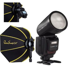 Flashpoint Zoom Li-on X PRO R2 TTL On-Camera Round Flash Speedlight for Canon (Godox V1 Pro) with Glow PS-B24K ParaSnap Octagonal Softbox (24")