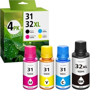 31 32XL Ink Bottle Set, Smart Tank 651 7602 5101 6001 Ink Refill Compatible with HP 31 Ink 32XL Black Ink Bottle Set for Smart Tank 5101 7602 7301 5000 651 5103 6001 7001 7302 5102 7002 7006 (8 Pack)