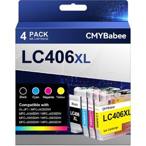 CMYBabee Compatible LC406XL Ink Cartridges for Brother Printer for Brother LC406 LC406XL Ink Cartridges Work with Brother MFC-J4335DW MFC-J4535DW MFC-J5855DW MFC-J6955DW MFC-J6555DW Printer, 4 Pack