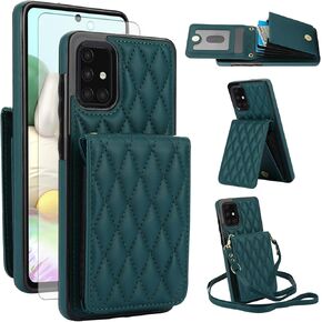 Asuwish Phone Case for Samsung Galaxy A71 4G Wallet Cover with Tempered Glass Screen Protector Credit Slot Card Holder Crossbody Strap Stand RFID Blocking A 71 71A S71 A715F Women Men Girls Black