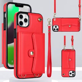 for iPhone 11 Pro Case 5.8 Inch, Crossbody Purse Wristlet Shoulder Strap Trendy Protective Cover for iPhone 11 Pro (Red)